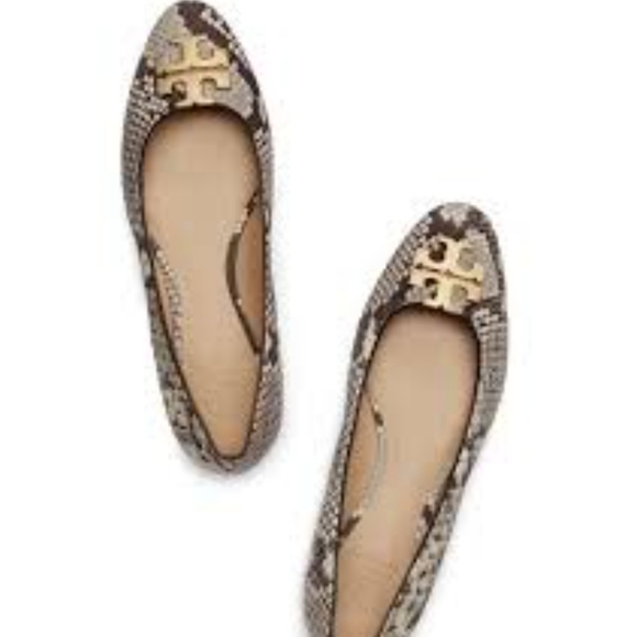 💫TORY BURCH Python Raleigh Logo Ballet Flats - Picture 1 of 6